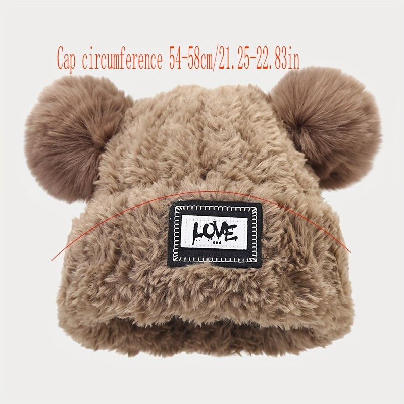 2pcs+1pair/set Labelled Lettering Double Balls Knit Hat & Scarf & Gloves For Autumn And Winter Outdoor, Ideal choice for Gifts