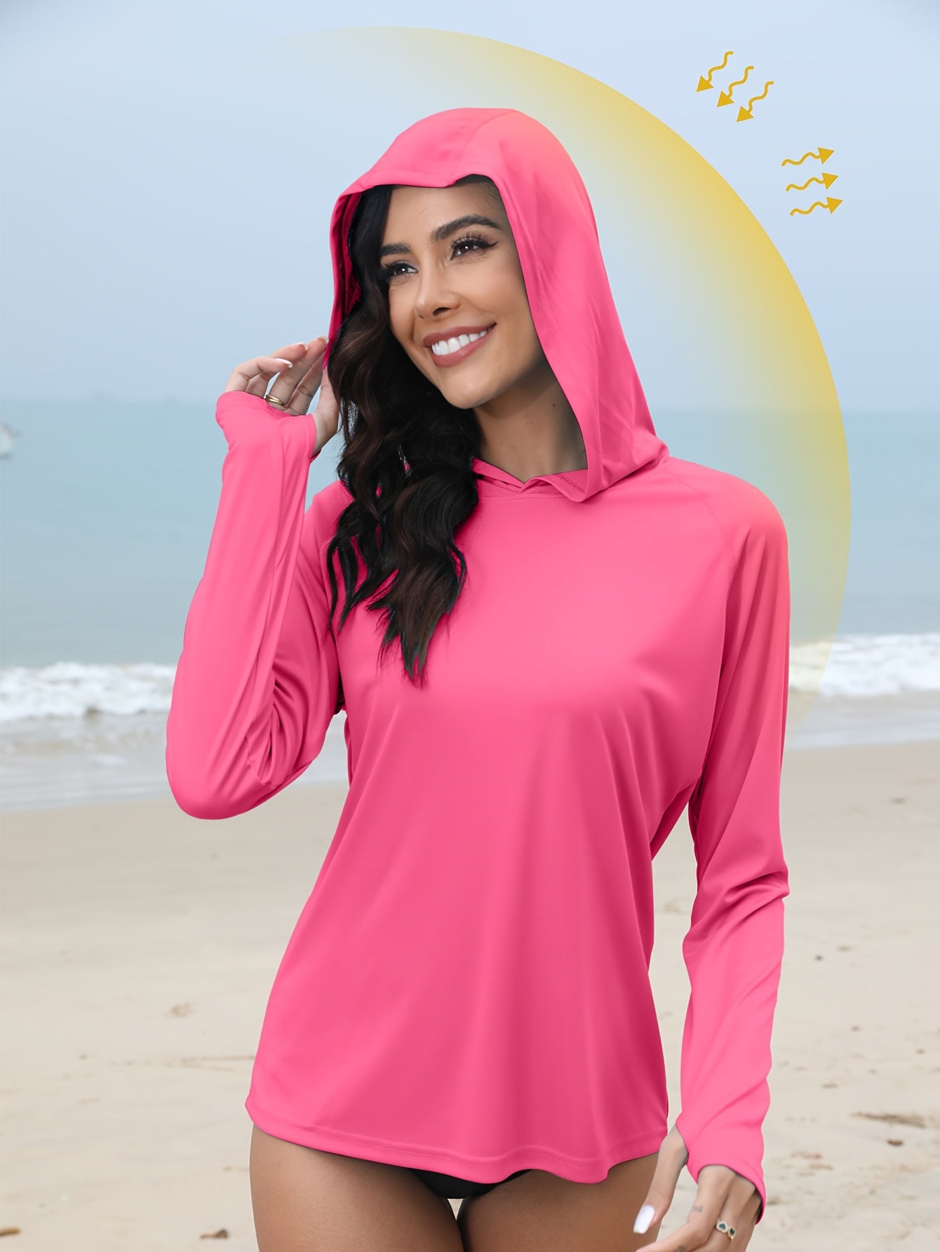 Women's UPF 50+ Sun Protection Hooded Shirt - Long Sleeve, Moisture-Wicking, Quick-Drying, Breathable, Lightweight - Perfect for Hiking, Fishing, Outdoor Fitness, Running, and Casual Wear