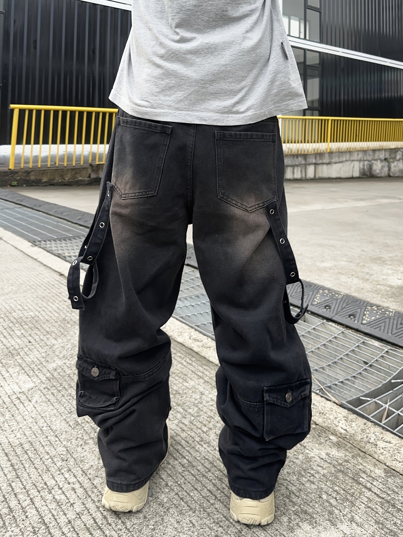 Men's Casual Loose Fit Cotton Denim Cargo Pants - All-Season Wear, Drawstring Waist