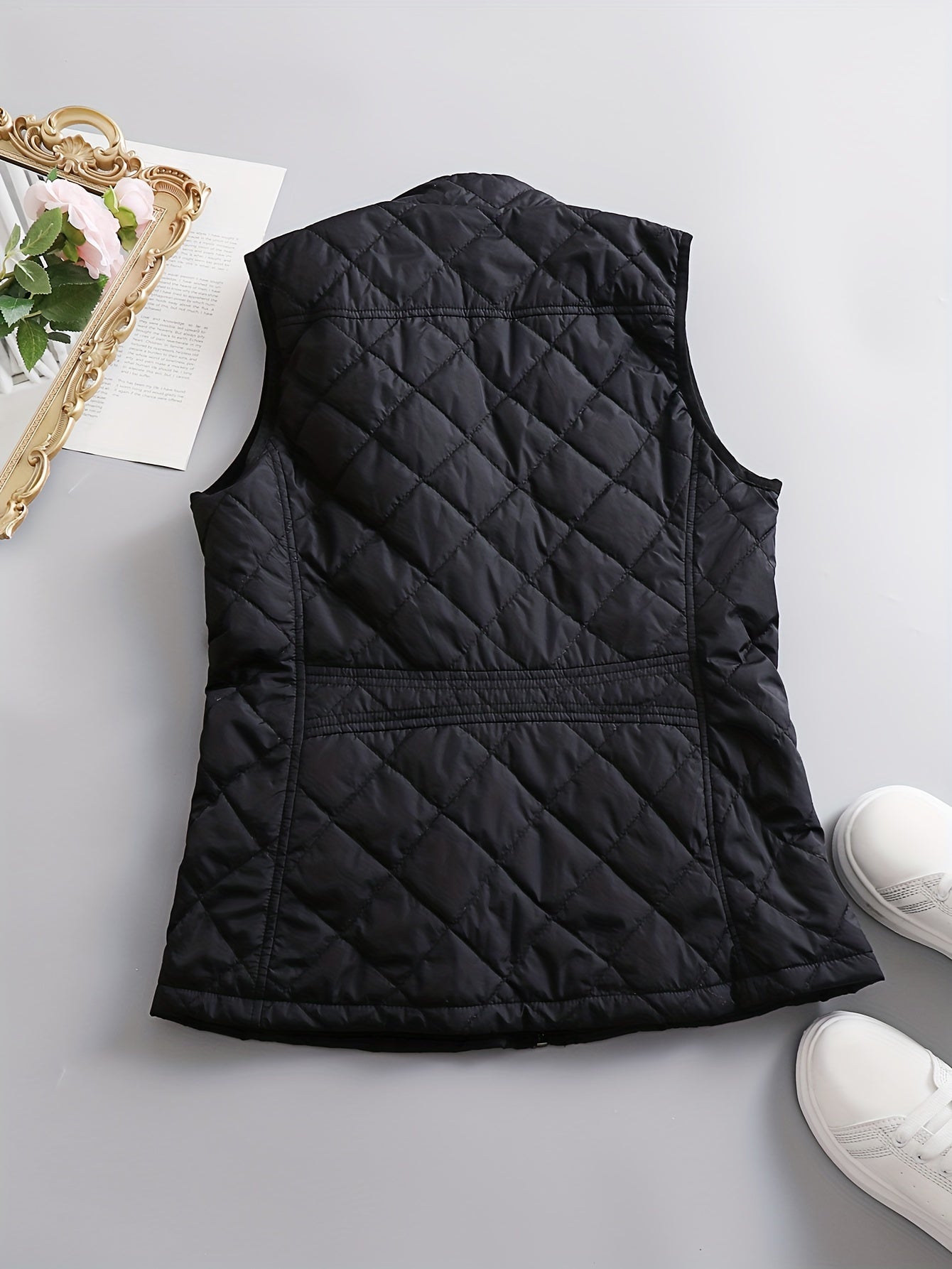 Women's Casual Polyester Vest - Sleeveless, Mock Neck Chic, Easy-Care, Durable Outerwear in Solid Colors