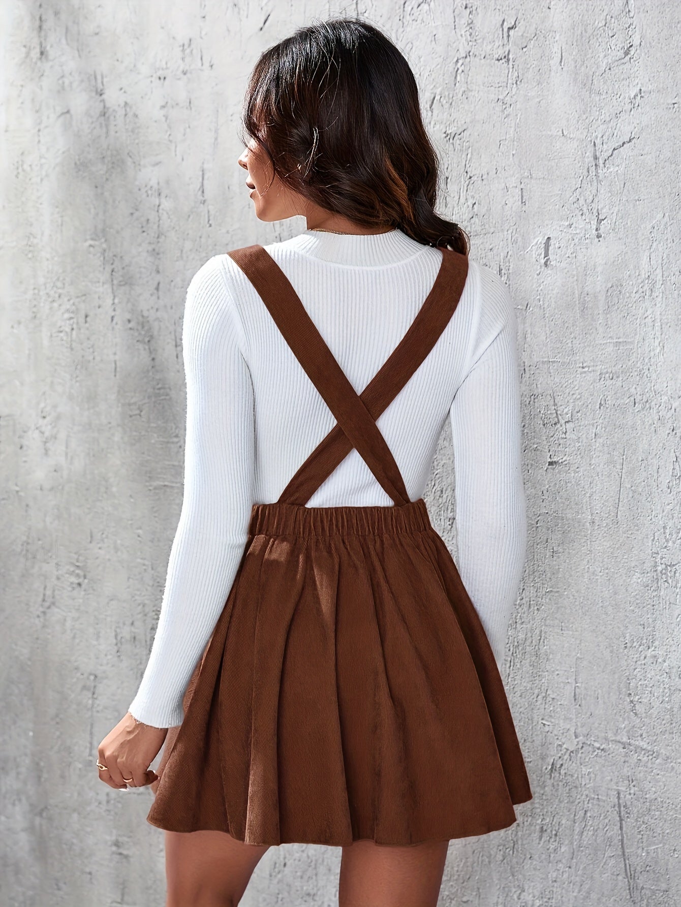 Stylish A-Line Cross Back Mini Dress - Square Neck, Solid Color, Elegant Design, Comfortable Fabric, Perfect for Fall & Winter, Women's Clothing, Daily Wear, Party Wear