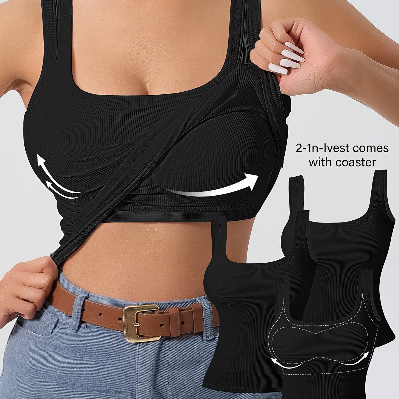 3-Pack Solid Color Super Slim Fit Tank Top - Classic Square Neck, Sleeveless, Versatile, and Easy to Pair - Pack of 3 for Endless Outfit Possibilities, Exclusively Designed for Women, Perfect for Casual, Everyday Wear