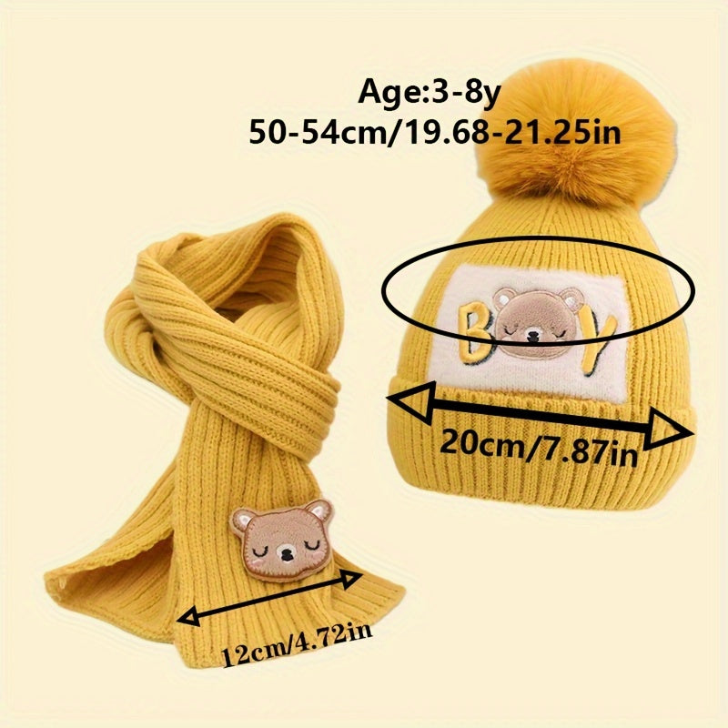 2pcs Kids' Winter Hat & Scarf Set - Cozy, Warm Knit With Ear Protection For Boys & Girls, Perfect For Skiing & Skating, Fits Ages 3-8, Head Circumference 19.69-21.26inch