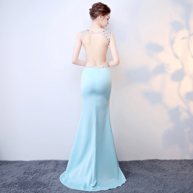 LOVECCR Quality Women's Spring Clothing Rhinestone 145 Normal Sleeveless Deep V-neck Evening Dress Agent to Join