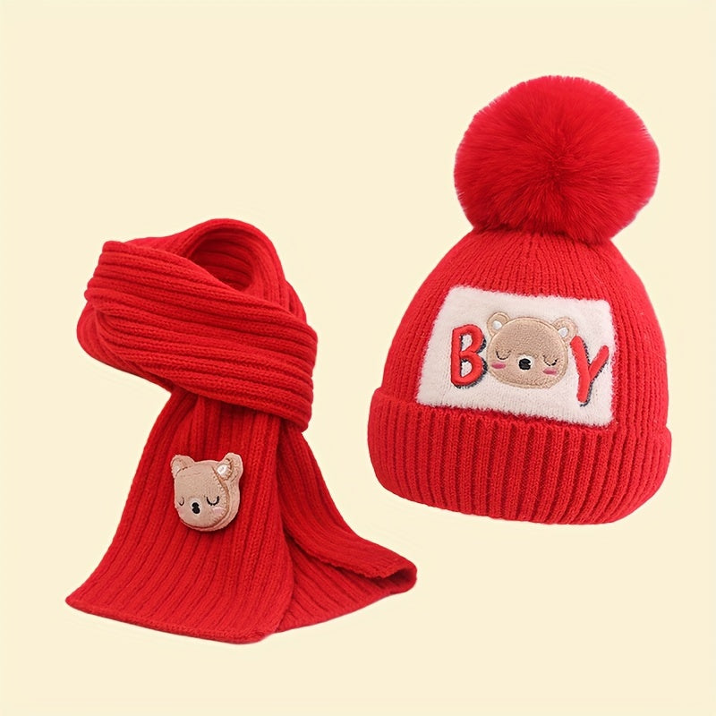 2pcs Kids' Winter Hat & Scarf Set - Cozy, Warm Knit With Ear Protection For Boys & Girls, Perfect For Skiing & Skating, Fits Ages 3-8, Head Circumference 19.69-21.26inch