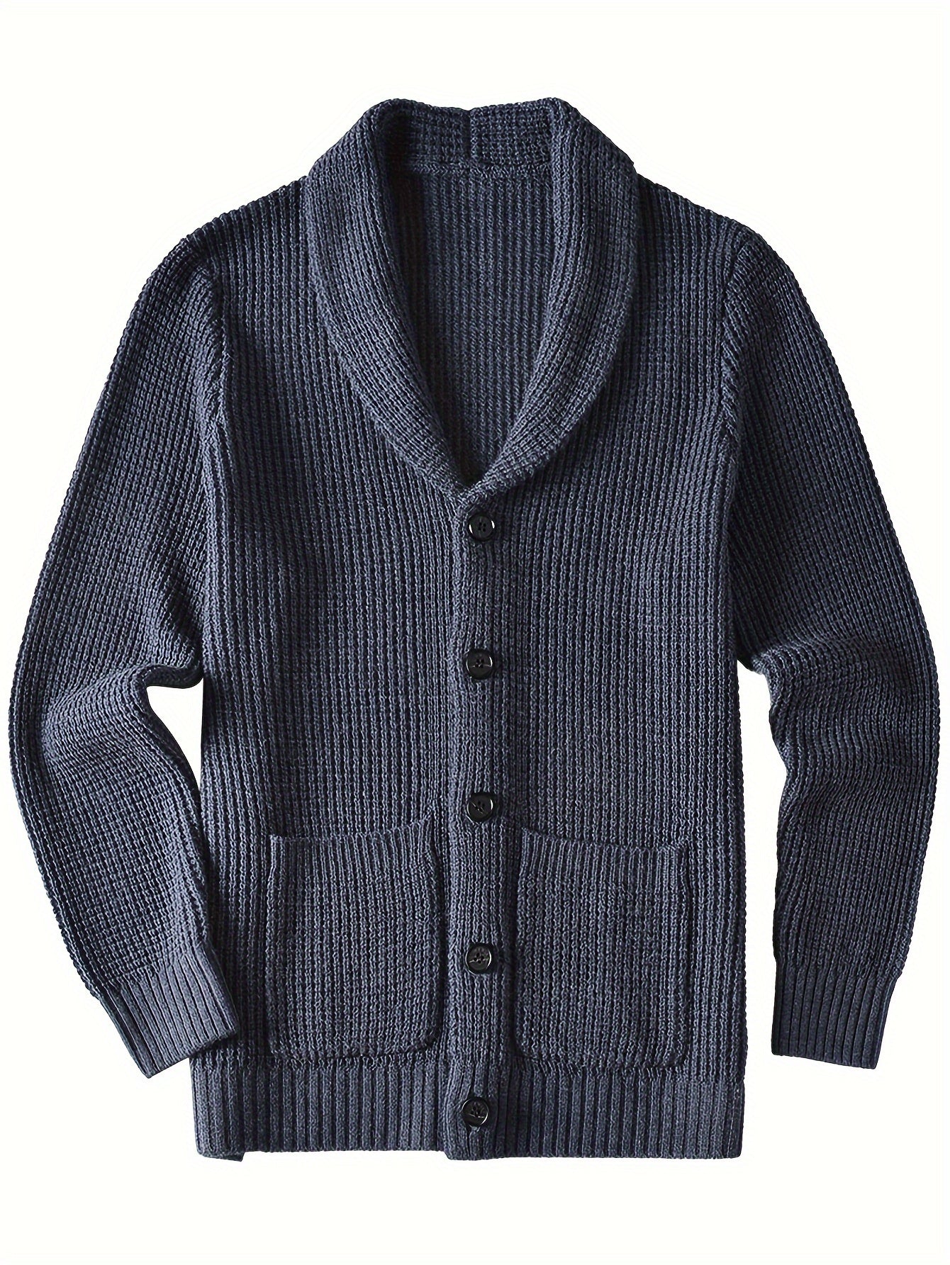 Mens Long Sleeve Green Shawl Collar Solid Color Acrylic Knit Cardigan Sweater with Pocket - Soft, Slight Stretch Fabric, Regular Fit, Placket Closure - Perfect for Fall and Winter Seasons