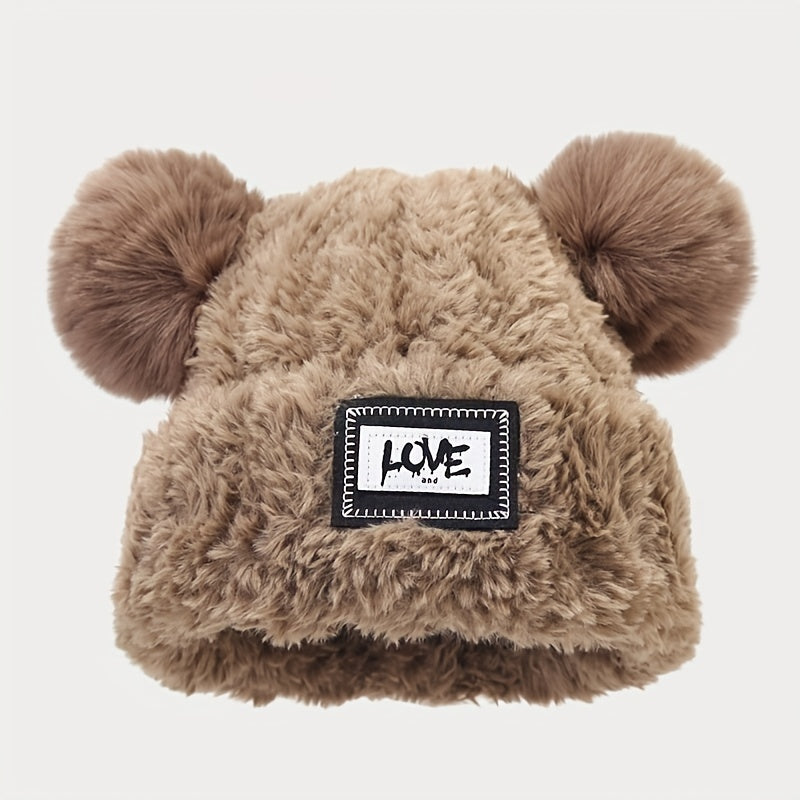2pcs+1pair/set Labelled Lettering Double Balls Knit Hat & Scarf & Gloves For Autumn And Winter Outdoor, Ideal choice for Gifts