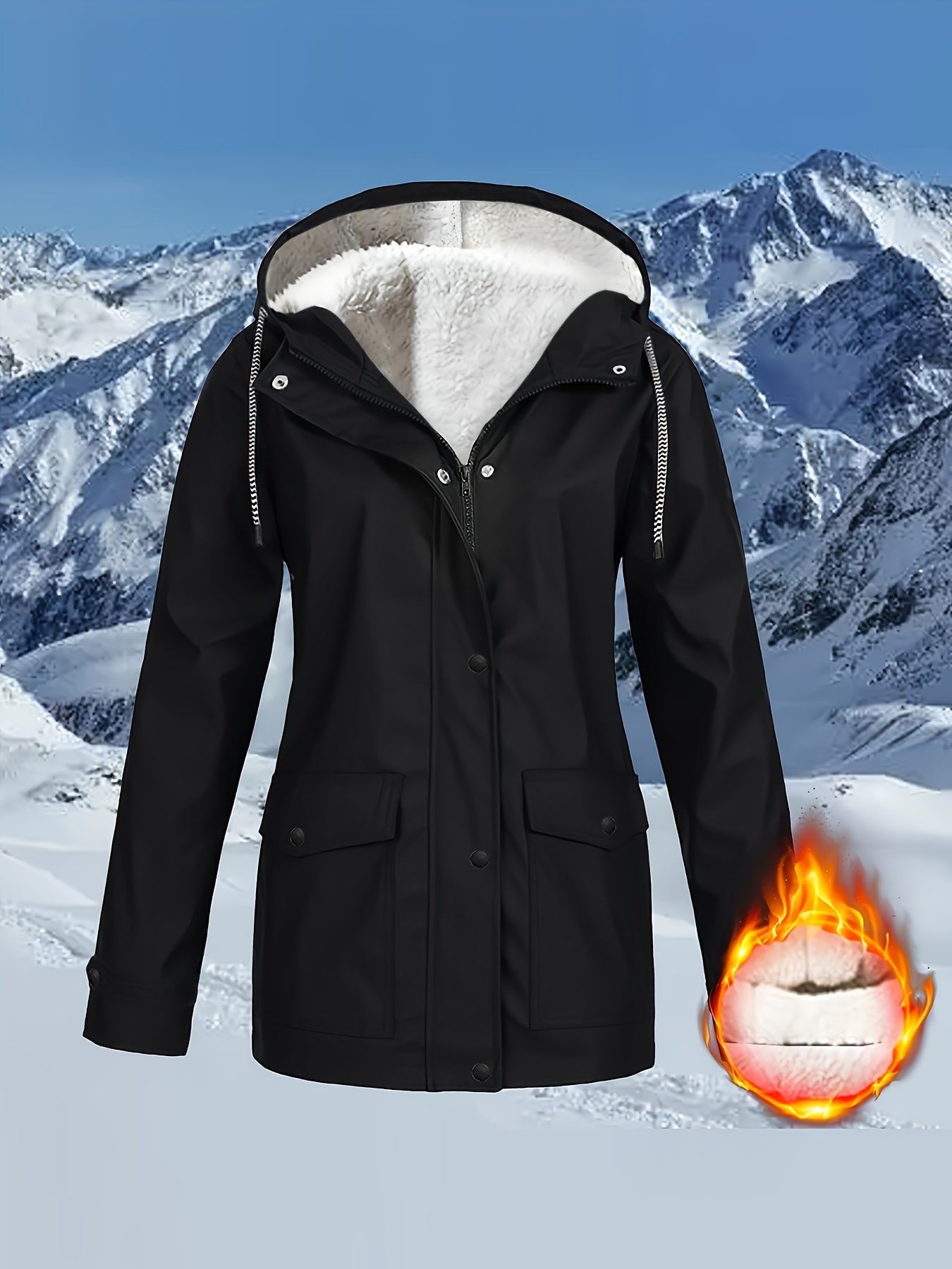 Cozy Faux Fur Lined Windbreaker Jacket - Trench Coats with Flap Pockets, Long Sleeve, Zip-up, Casual, Warm, and Water Resistant - Perfect for Outdoor Activities and Daily Wear