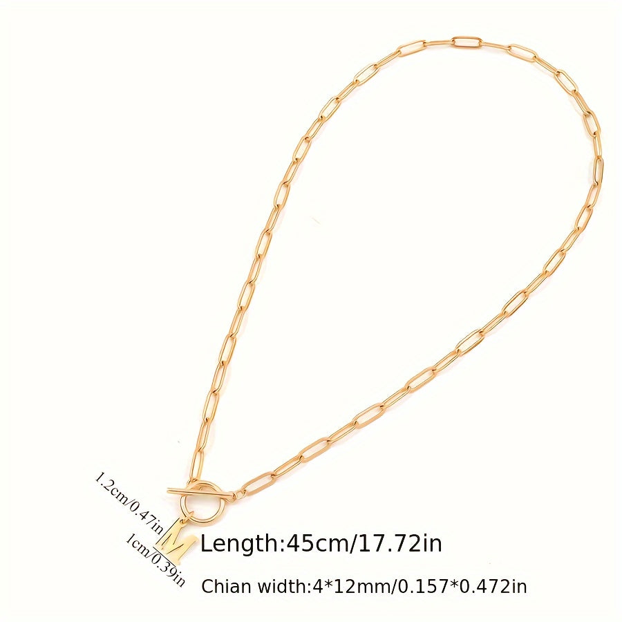 Chic Initial Charm Pendant - Durable Stainless Steel - Personalized Paperclip Chain Necklace For Everyday Wear