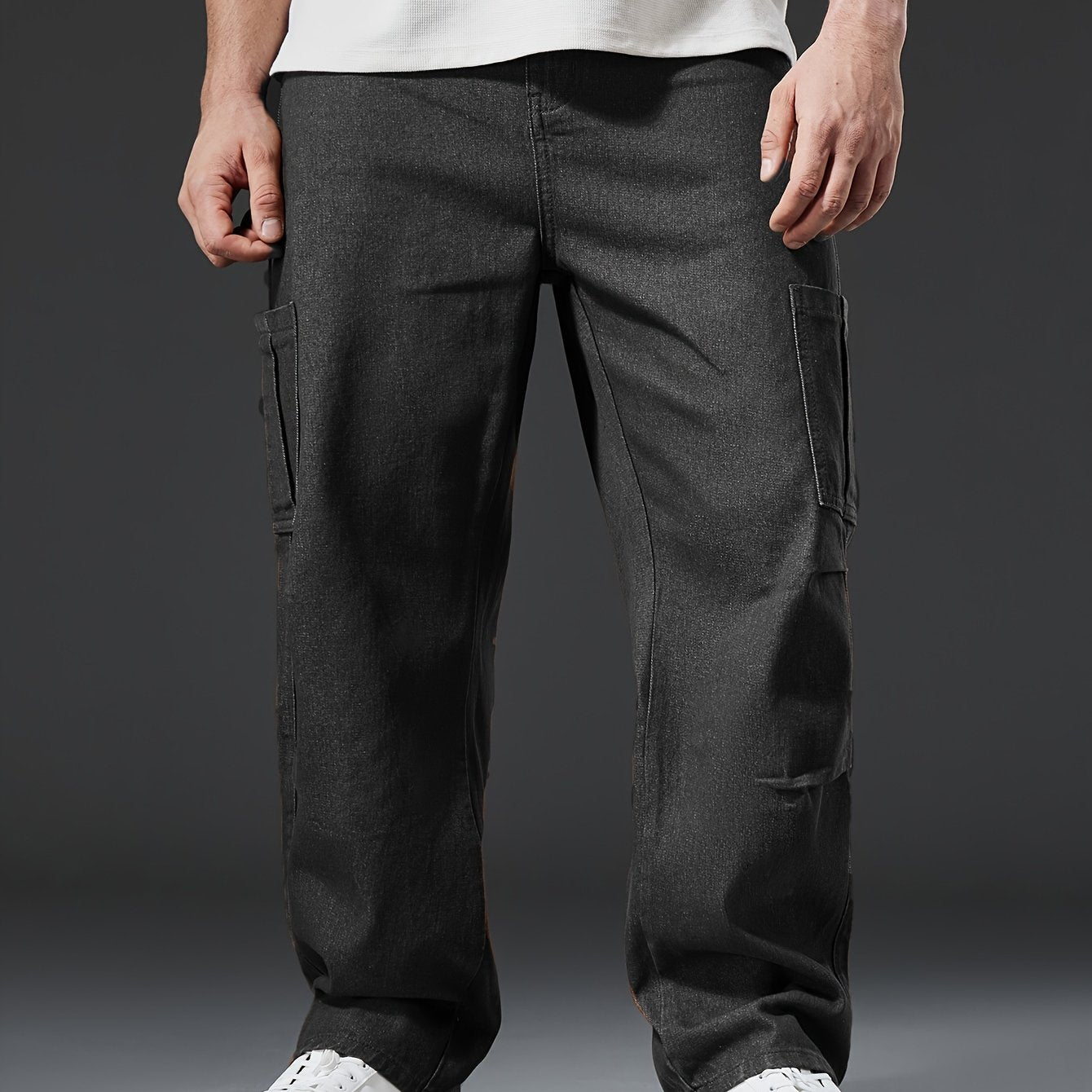 Relaxed Fit Mens Cargo Pants - Multi-Pocket, Washed, Non-Stretch Denim with Comfortable Causal Style for Outdoor Activities All-Year-Round