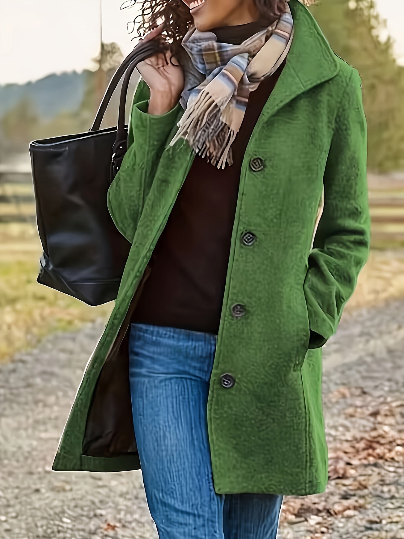 Solid Single Breasted Coat, Casual Long Sleeve Fall & Winter Outerwear, Women's Clothing