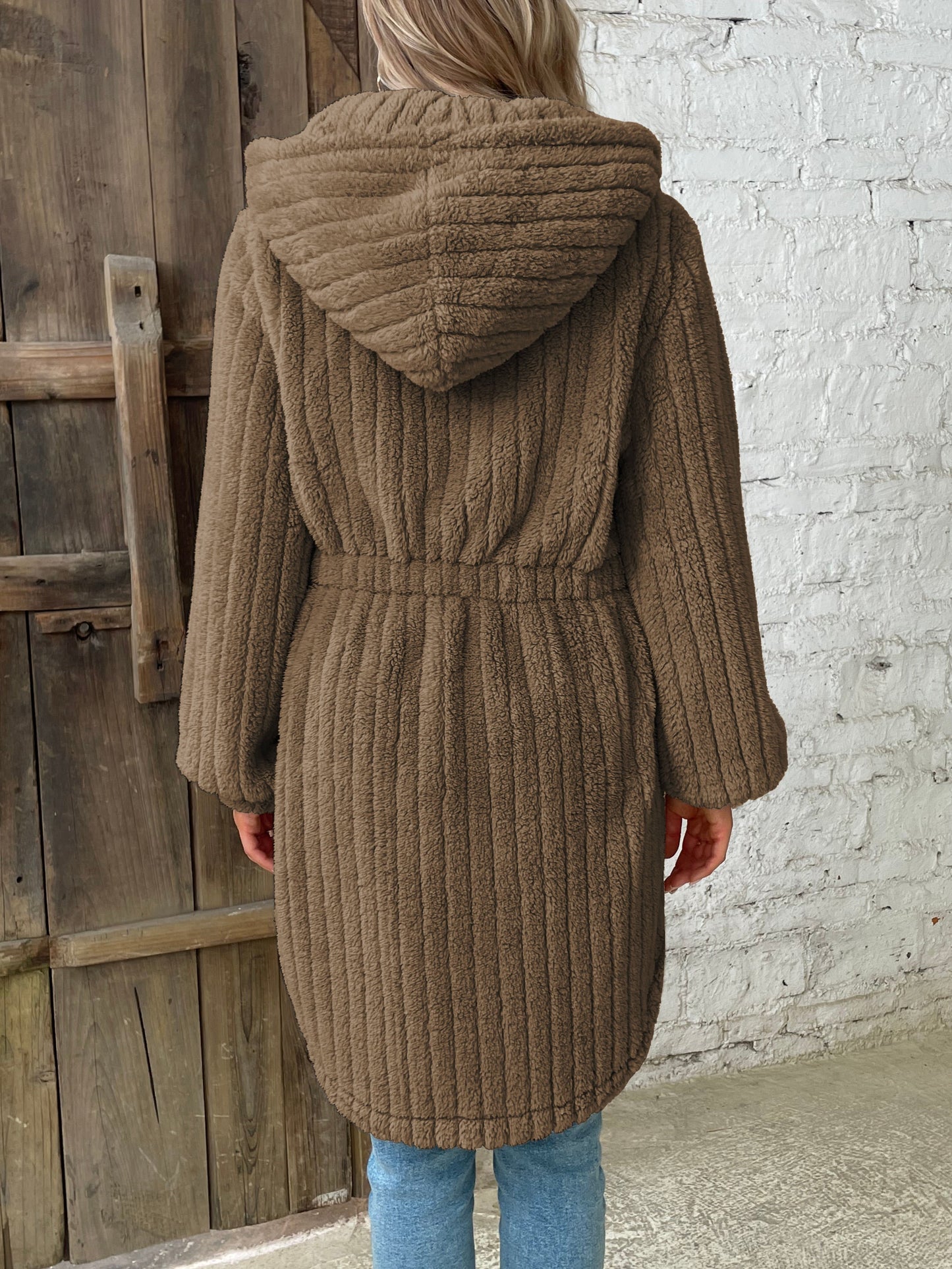 Winter Essential: Chic & Cozy Hooded Teddy Coat for Women - Durable, Easy-Care, Knit Fabric in Solid Color