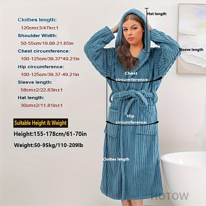 Super Soft Coral Velvet Hooded Bathrobe, Unisex Winter Warm Robe, Polyester & Polyamide Blend, Absorbent, Casual Knit Long Robe with Hood & Pockets, Machine Washable, Universal Space Theme, for Autumn & Winter - 350gsm Towel Fabric