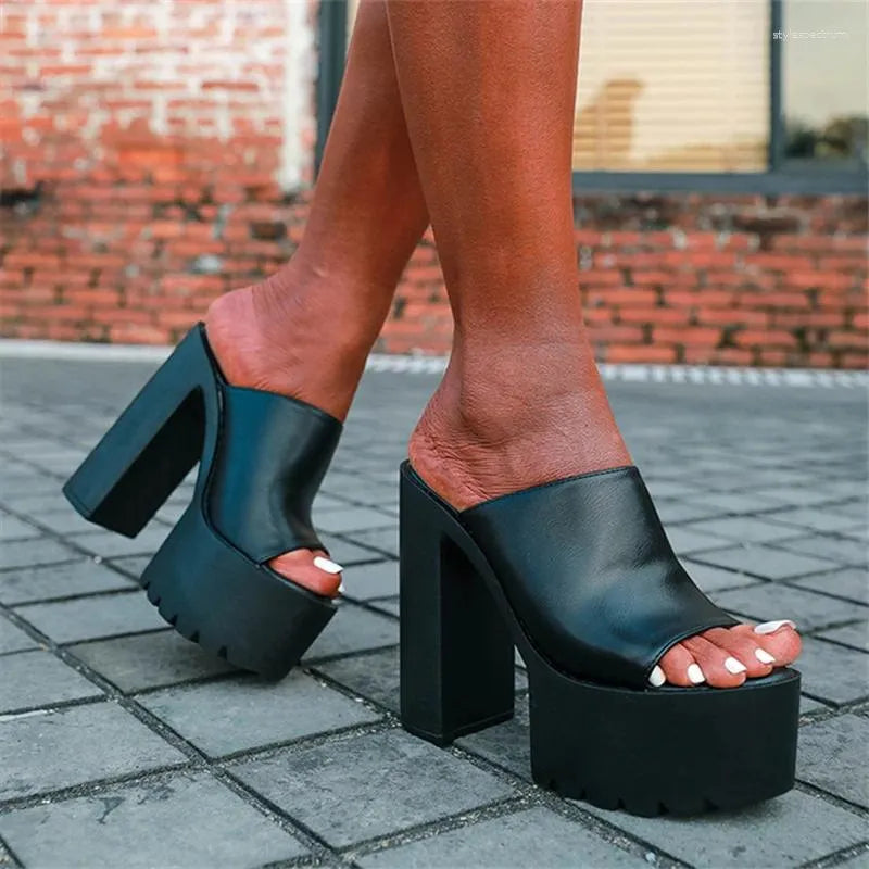 Slippers Women Summer Luxury Platform High Heels Punk Nightclub Party Shoe Sexy Elegant White Black Yellow Sandals