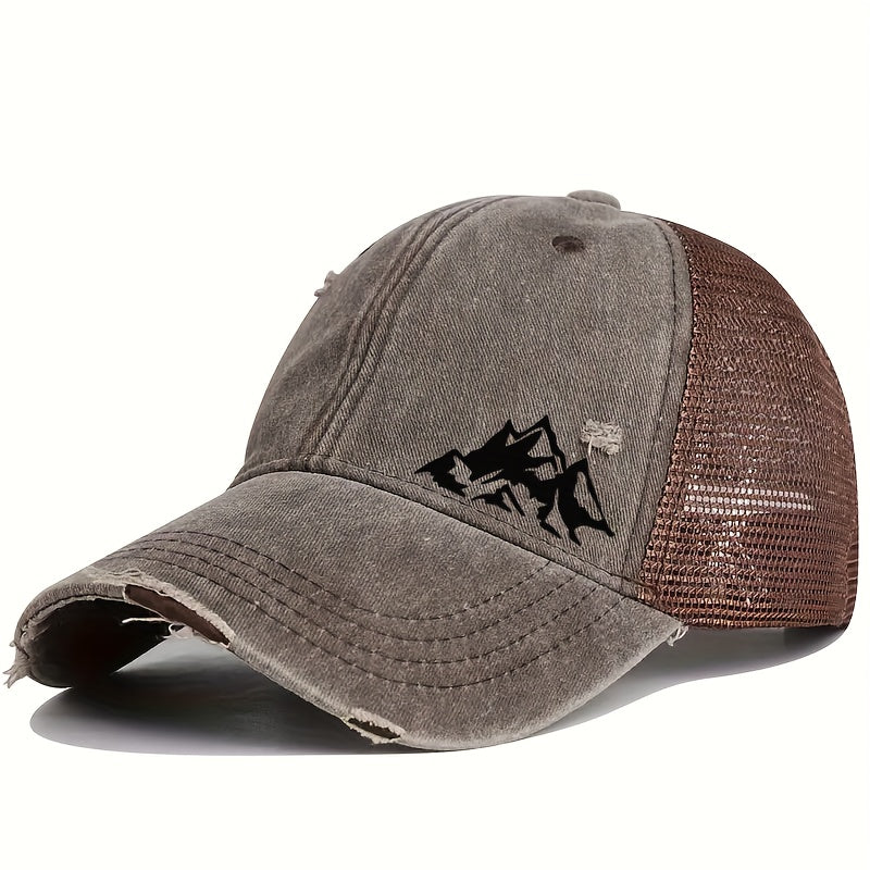 1pc Unisex Lightweight Solid Color Sports Baseball Cap with Hill Print Pattern - Adjustable Fit, Perfect for Outdoor Sports and Ideal Gift Choice