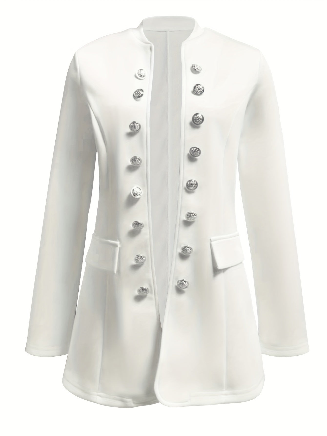 Stylish Solid Daily Open Front Long Sleeve Jacket - Classic Casual Outerwear with Buttons, Soft Fabric, Relaxed Fit, Versatile Wardrobe Essential for Women's Everyday Wear - Perfect for Work, Date, or Leisure Activities