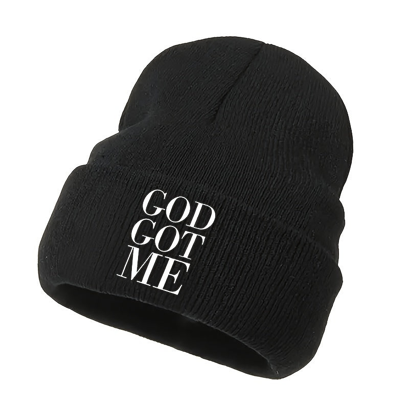 1pc Unisex Embroidered GOD GOT ME Knitted Beanie Hat - Skullies & Beanies with Unique Design, Ideal Gift Choice for Men and Women