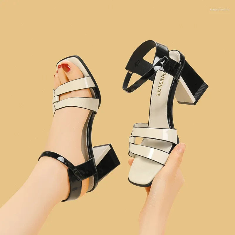 Dress Shoes Brand High Heels Buckle With Thick Heel Peep Toe Sandals Retro Women Summer Waterproof Fashion Women's Occupation