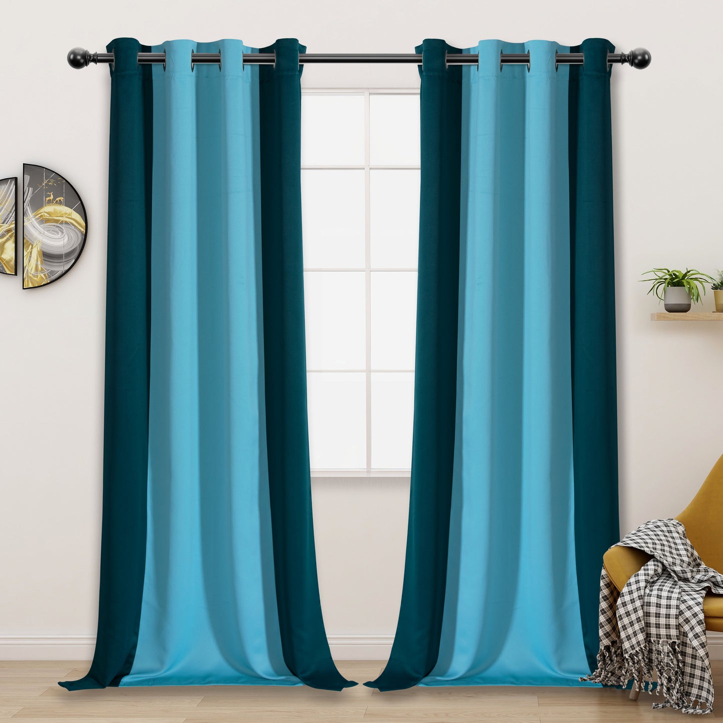 1pc Stylish Double Color Block Blackout Curtains for Living Room and Bedroom - Perfect for Room Decor and Home Decor