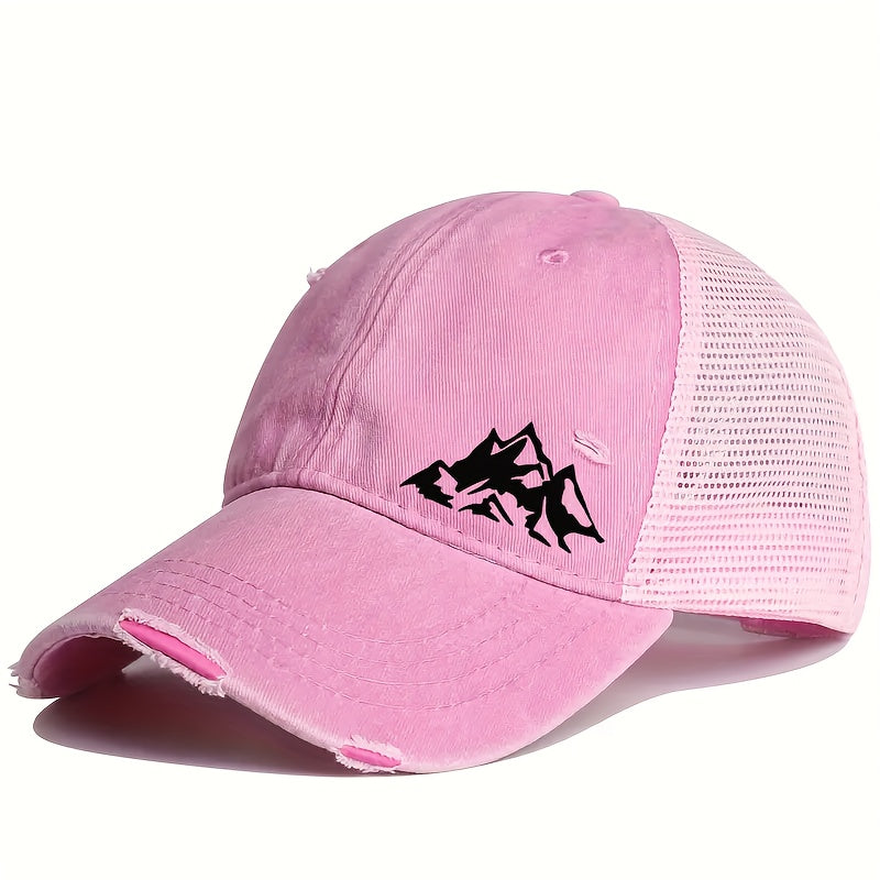 1pc Unisex Lightweight Solid Color Sports Baseball Cap with Hill Print Pattern - Adjustable Fit, Perfect for Outdoor Sports and Ideal Gift Choice