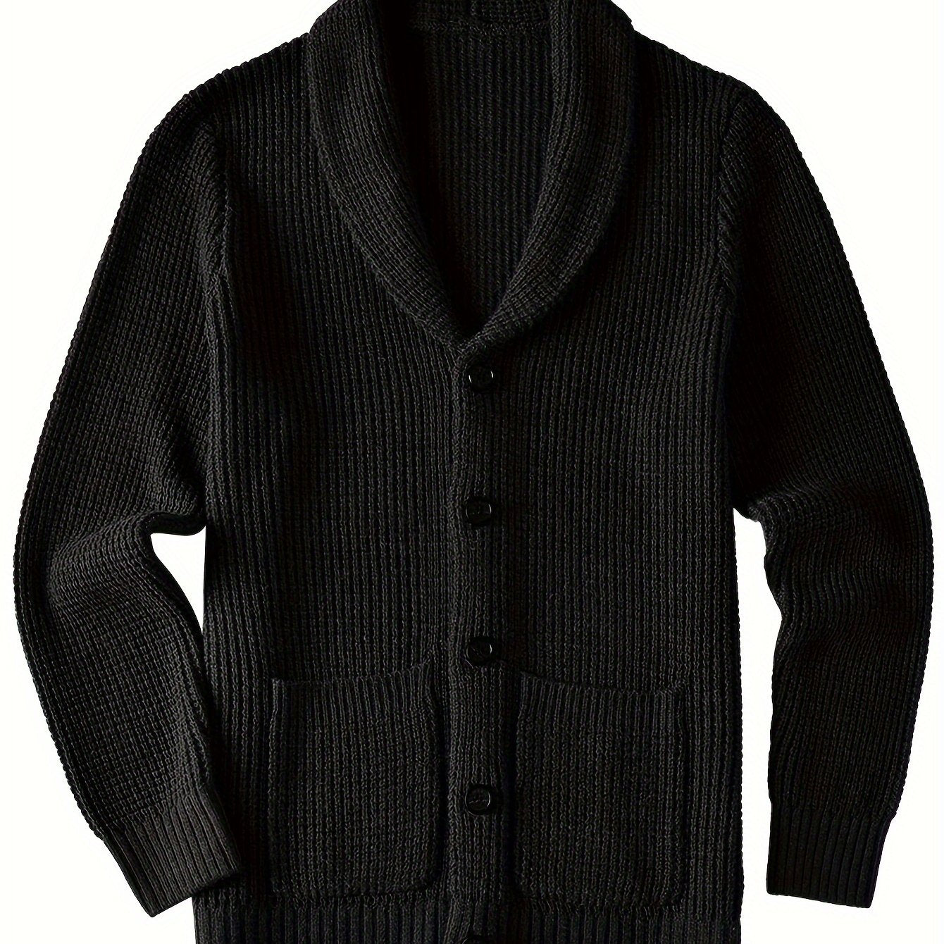 Mens Long Sleeve Green Shawl Collar Solid Color Acrylic Knit Cardigan Sweater with Pocket - Soft, Slight Stretch Fabric, Regular Fit, Placket Closure - Perfect for Fall and Winter Seasons