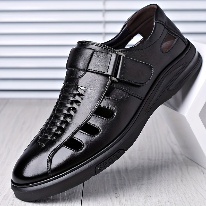 Mens Business Sandals - Timeless Solid Color Design, Classic Business Style, Hook & Loop Fastener, Ultra-Comfy, Slip-Resistant Rubber Sole, Durable - Ideal for Formal Events, Work, or Daily Wear