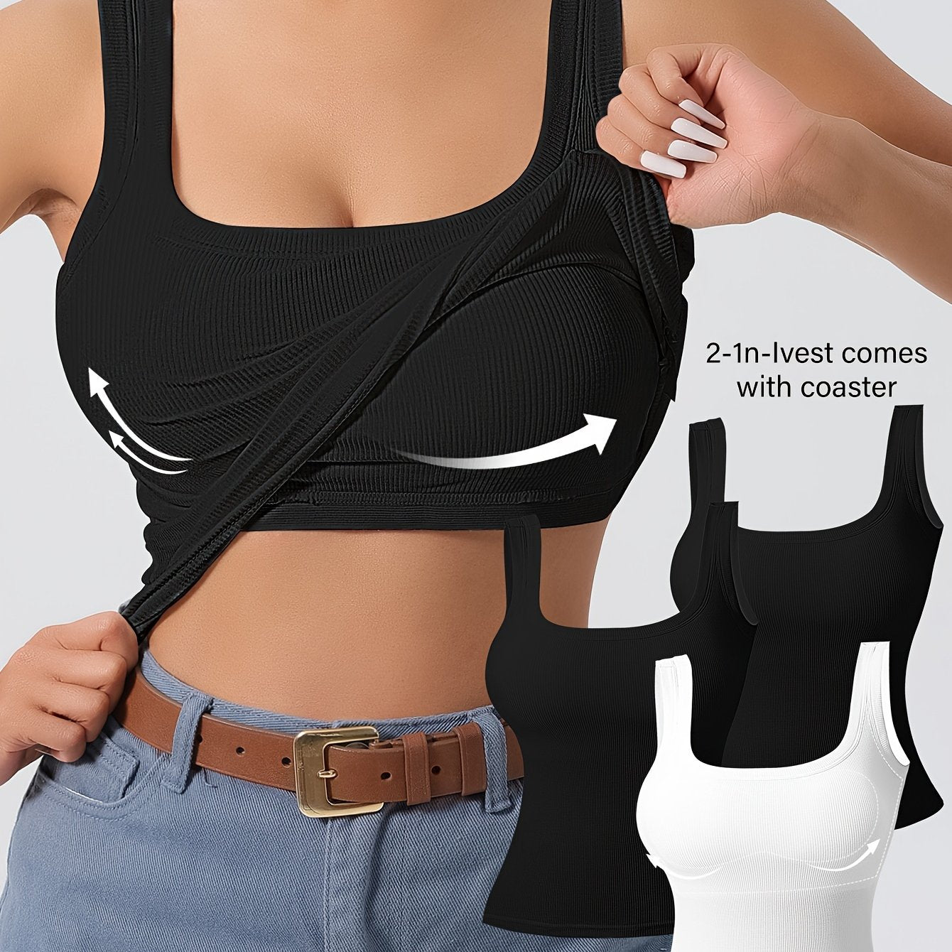 3-Pack Solid Color Super Slim Fit Tank Top - Classic Square Neck, Sleeveless, Versatile, and Easy to Pair - Pack of 3 for Endless Outfit Possibilities, Exclusively Designed for Women, Perfect for Casual, Everyday Wear