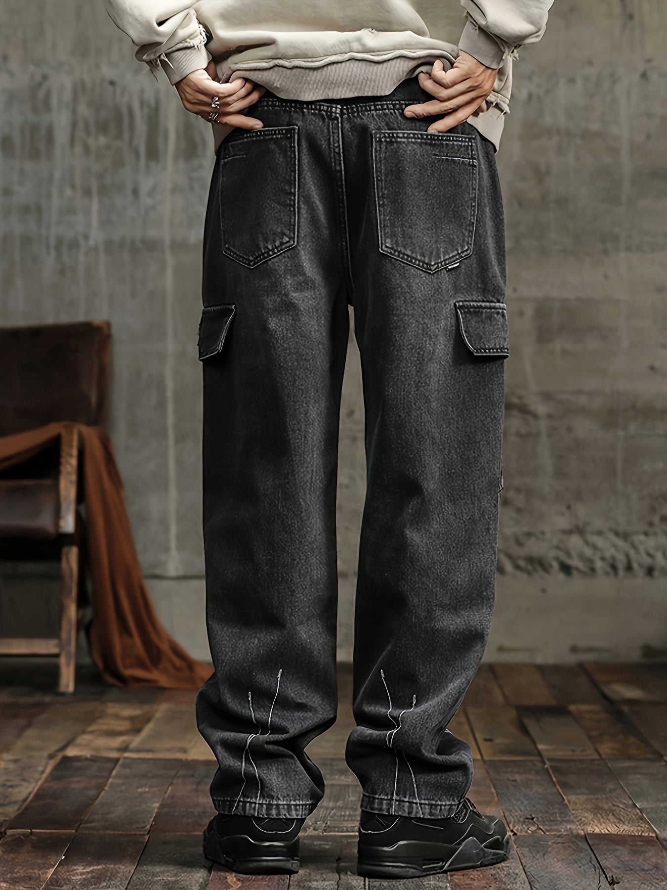 Relaxed Fit Multi-Pocket Denim Jeans - Soft Cotton Blend, Breathable, Comfortable, Versatile Pants for Outdoor Activities, Casual Wear, and Everyday Use