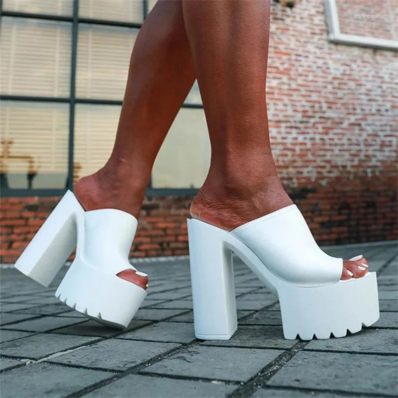 Slippers Women Summer Luxury Platform High Heels Punk Nightclub Party Shoe Sexy Elegant White Black Yellow Sandals