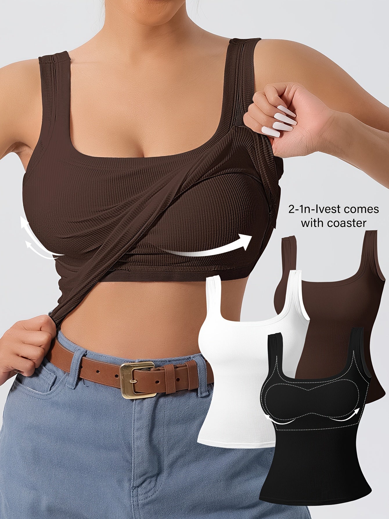 3-Pack Solid Color Super Slim Fit Tank Top - Classic Square Neck, Sleeveless, Versatile, and Easy to Pair - Pack of 3 for Endless Outfit Possibilities, Exclusively Designed for Women, Perfect for Casual, Everyday Wear