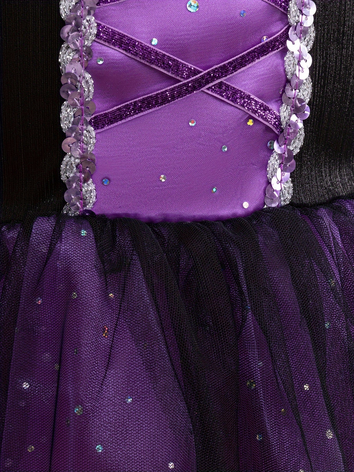 2PCS Girls' Magical Character Dress Up Outfit with Short Sleeve Lace Trim Layered Tutu and Pointed Hat for Halloween Party & Stage Performance