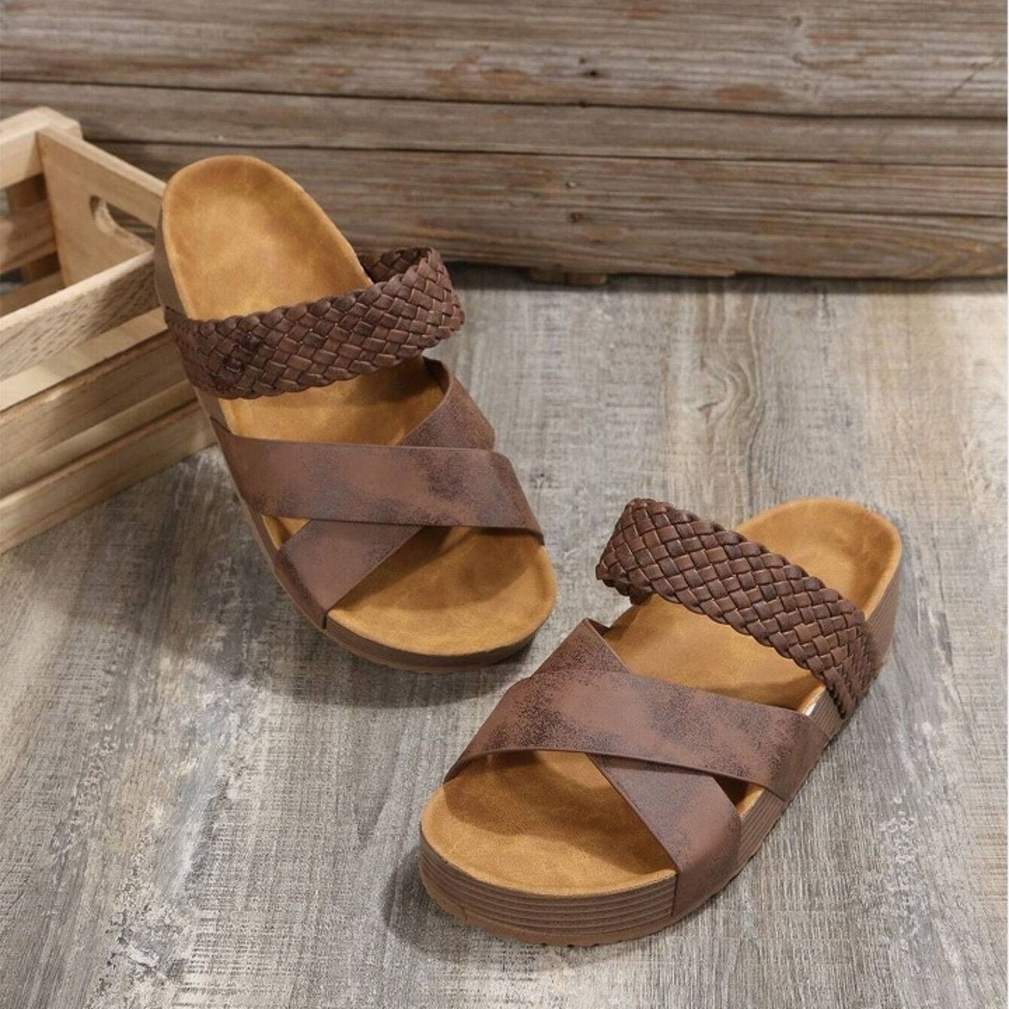 Mid Heel Womens Fashion Flax Sandals - Breathable, Arch Support, Lightweight, Slip-on, Strappy Back, Open Toe, Rubber Sole, Perfect for Casual Summer Wear