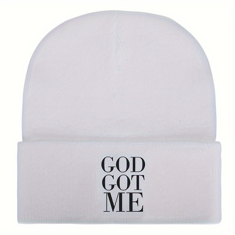 1pc Unisex Embroidered GOD GOT ME Knitted Beanie Hat - Skullies & Beanies with Unique Design, Ideal Gift Choice for Men and Women
