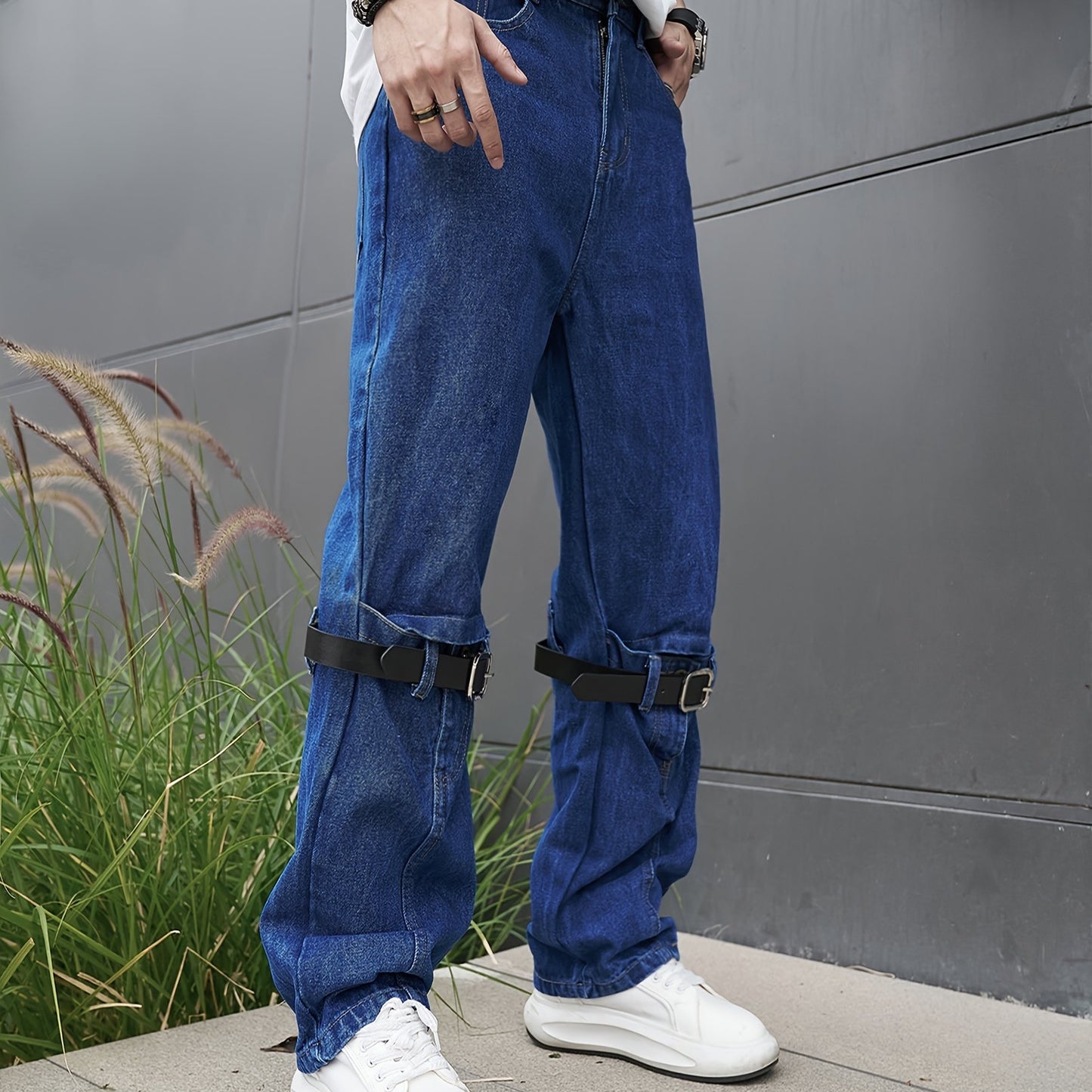 Mens Casual Loose Cargo Jeans - Solid Cotton Blend with Adjustable Drawstring & Multiple Pockets - All Seasons, Rugged for Outdoor, Leisure, and Work Wear