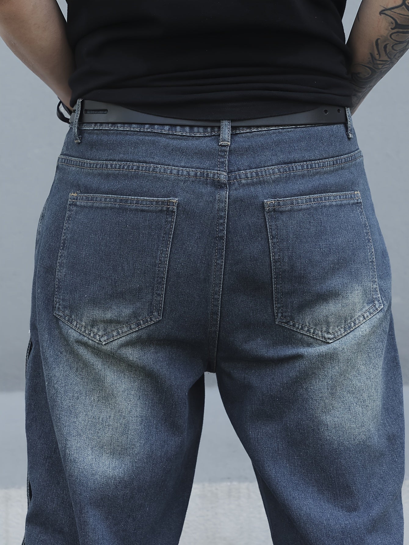 Men's Comfy Loose Fit Wide Leg Jeans - Stylish Fancy Button Detail, Soft Denim, Breathable, Street Style Fashion, Perfect for Casual Daily Wear