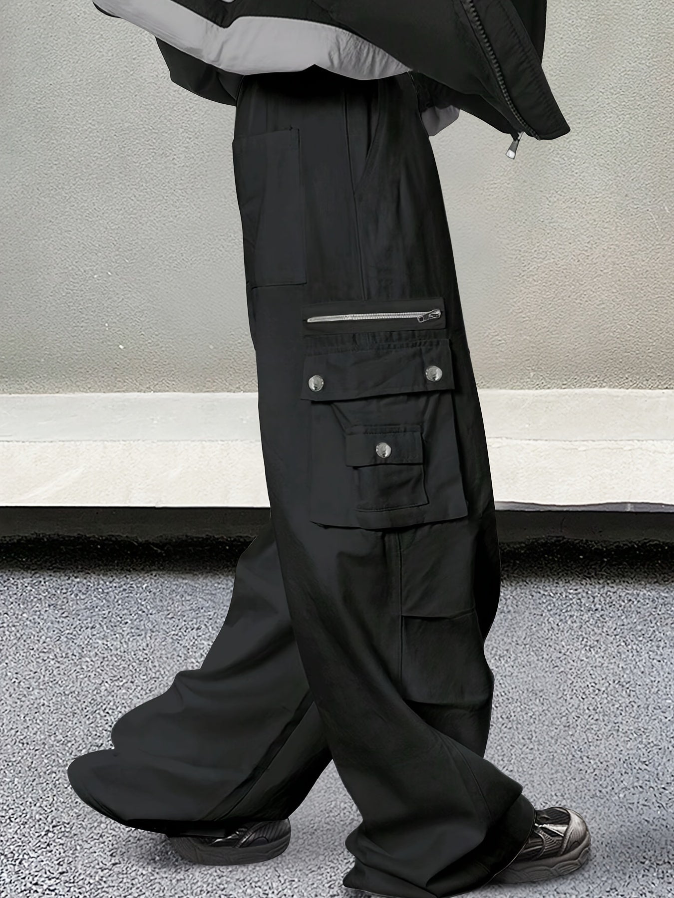 Men's Solid Color Baggy Cargo Pants, Casual Stylish Camping Hiking Outdoor Trousers As Gift