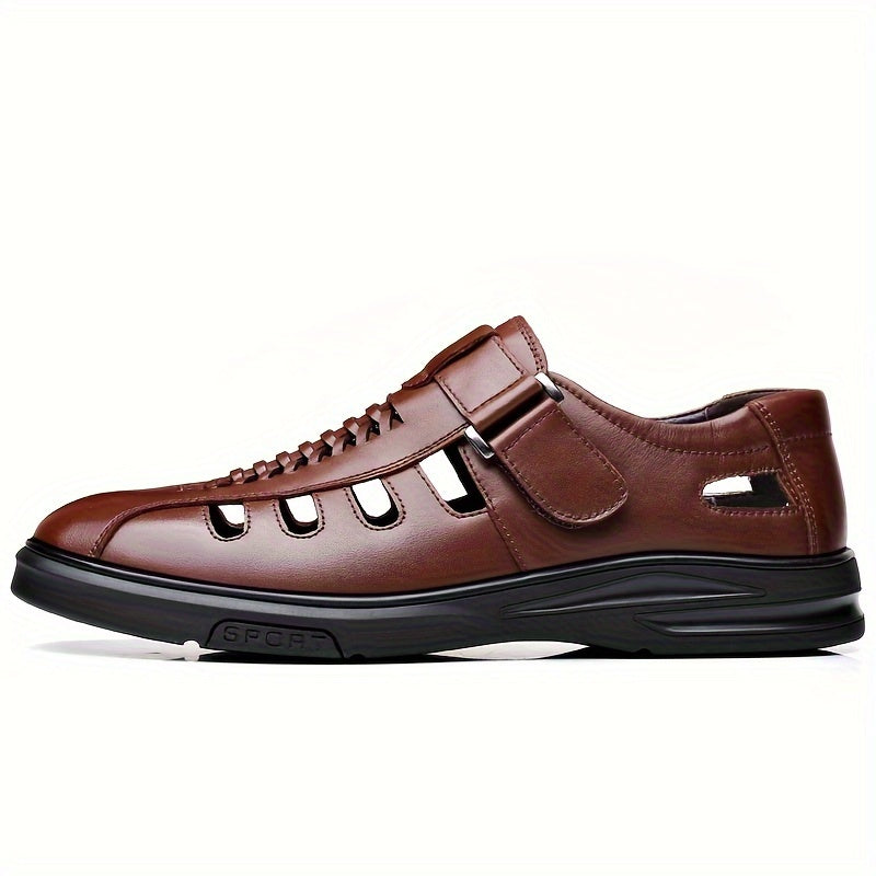 Mens Business Sandals - Timeless Solid Color Design, Classic Business Style, Hook & Loop Fastener, Ultra-Comfy, Slip-Resistant Rubber Sole, Durable - Ideal for Formal Events, Work, or Daily Wear