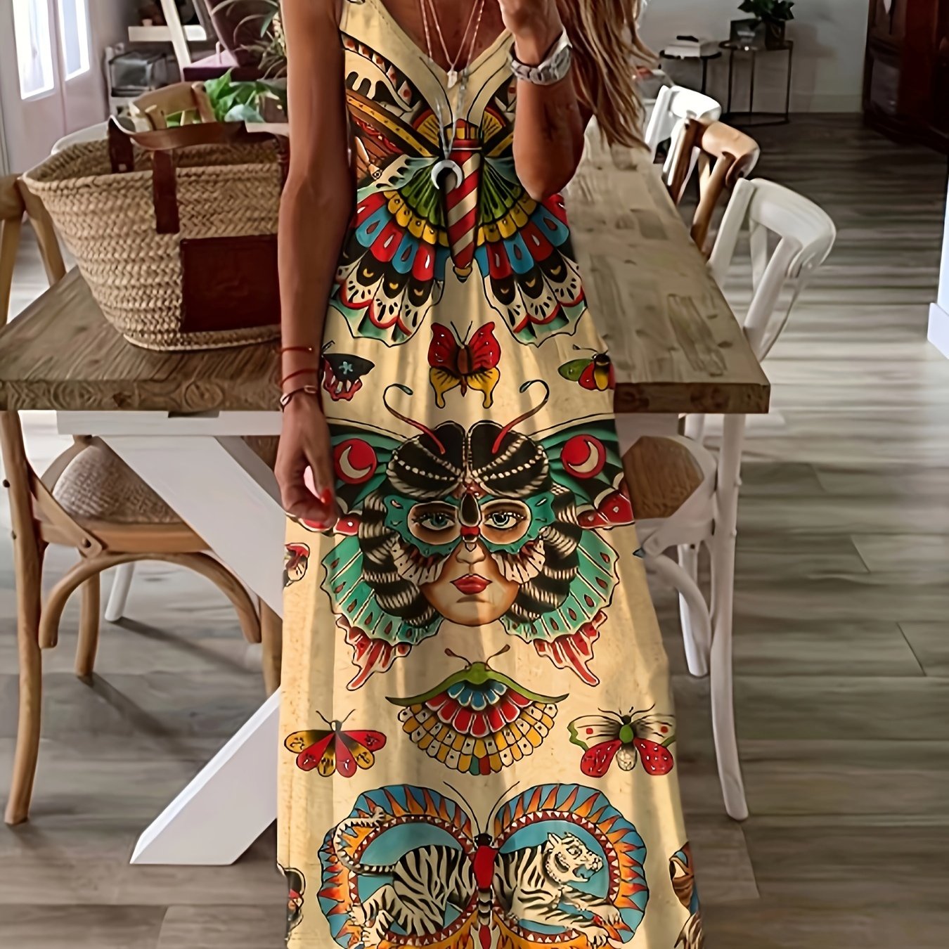 Chic Animal Print Spaghetti Strap V-Neck Cami Dress - Lightweight & Flowy Vacation Sundress for Women