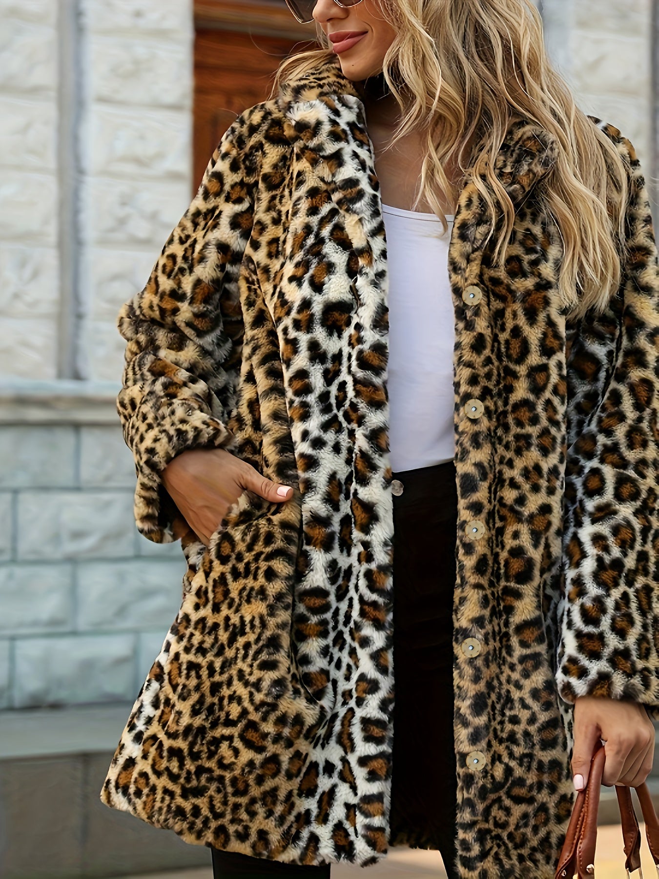 Chic Leopard Print Fuzzy Coat - Ultra-Soft Open Front Long Sleeve Winter Wear - Perfect for Fashion-Forward Women