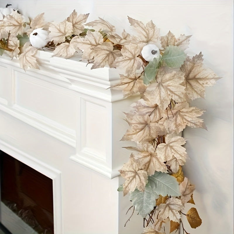 1 Fall Pumpkin Wreath, 71.1 Inch Faux Maple Pumpkin Berry Vine Wreath with Pumpkin Maple Wreath, Perfect for Weddings, Thanksgiving Tables, Farmhouse Decorations