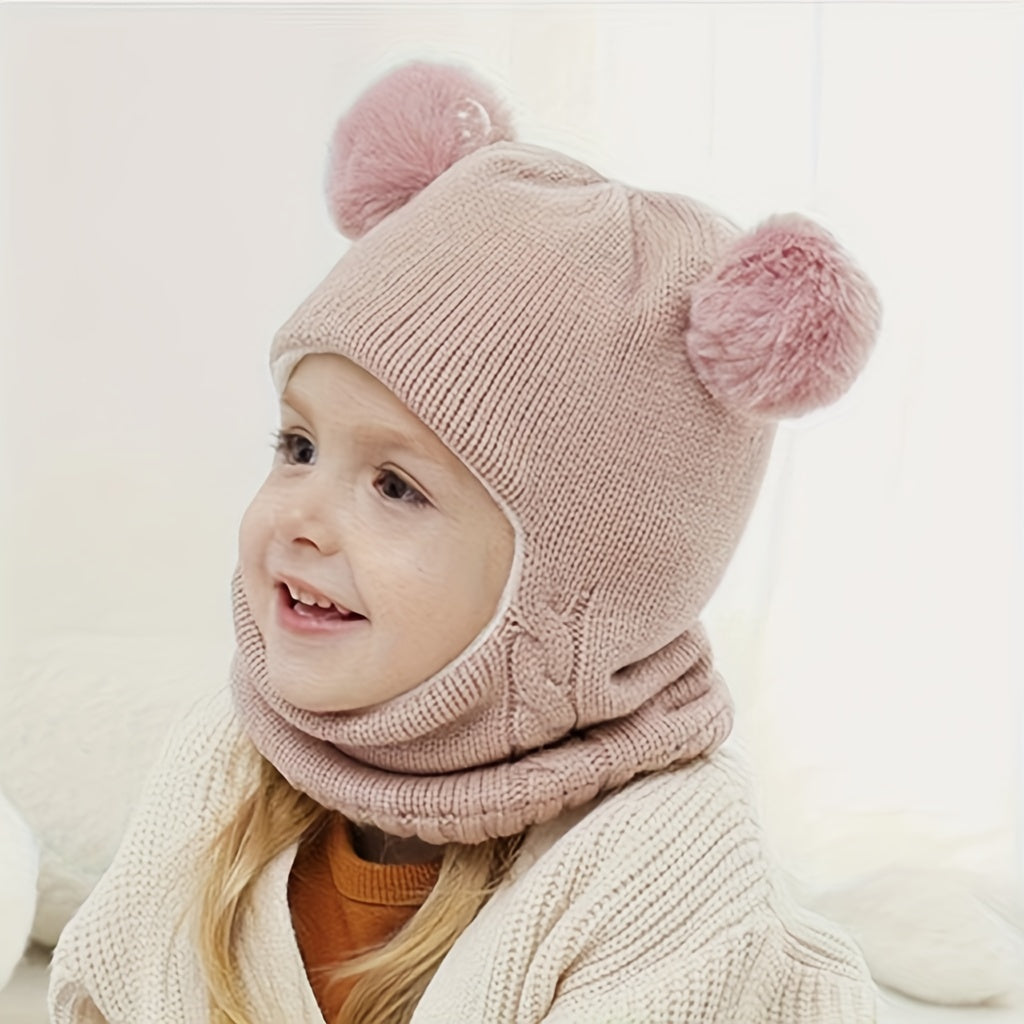 1pc Cozy And Stylish Winter Hat Scarf With Ear Protection For Kids, Unisex Knitted Yarn Child Headgear