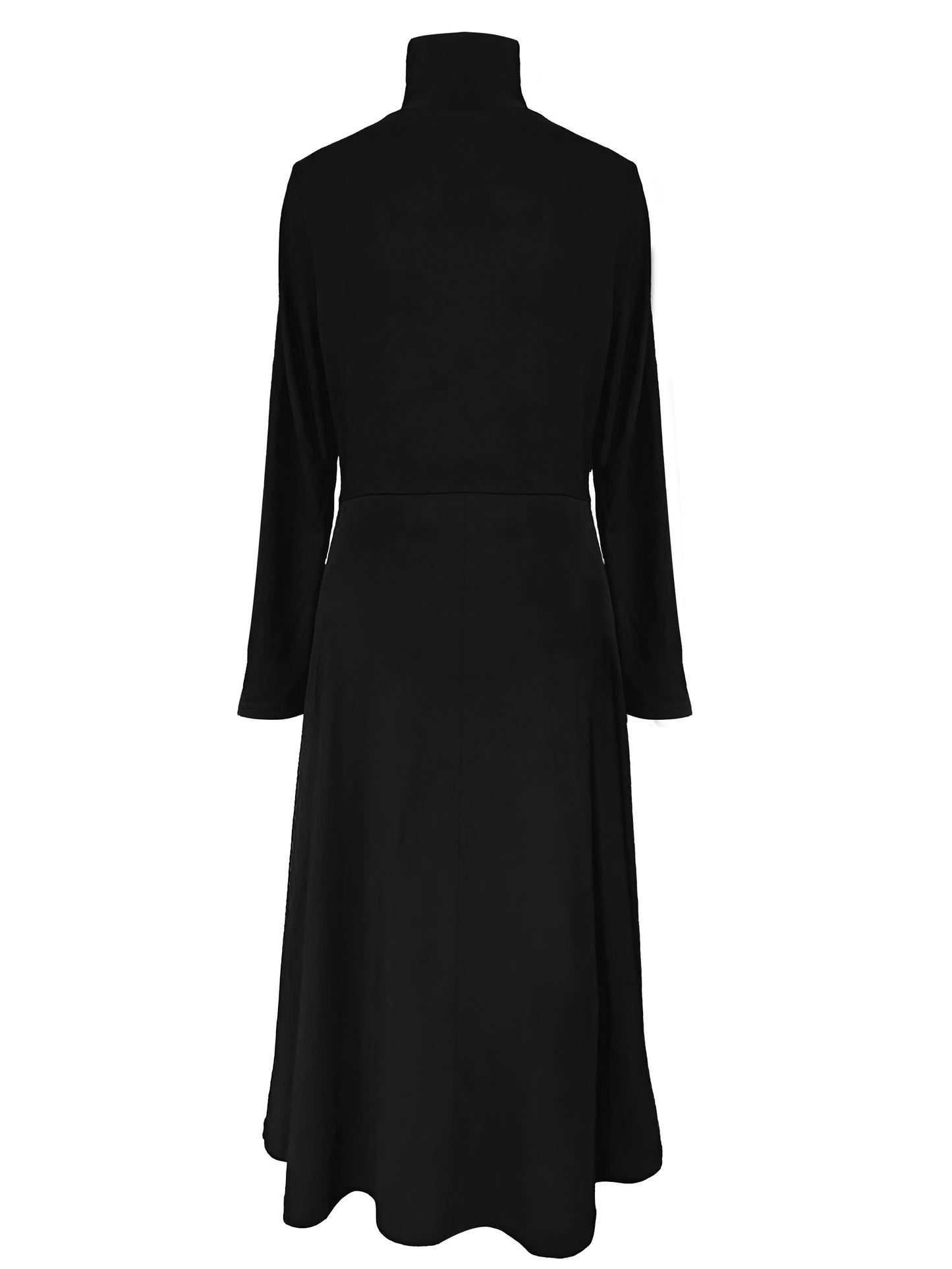 Midi Solid High Neck Long Sleeve Elegant Daily Dress for Women - Comfortable, Versatile, and Chic Clothing for Work, Date, or Casual Occasions - Perfect for Spring, Summer, and Autumn Seasons