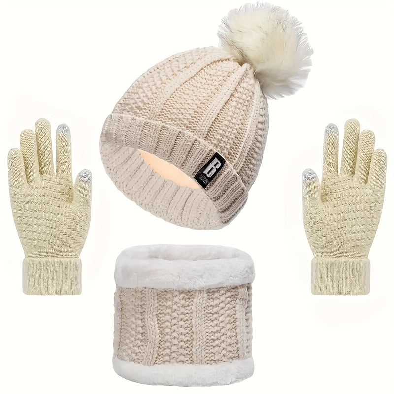 Cozy Winter Hat Scarf Gloves Set: Keep Warm in Style with Our Knit Accessories - Perfect for Outdoor Adventures