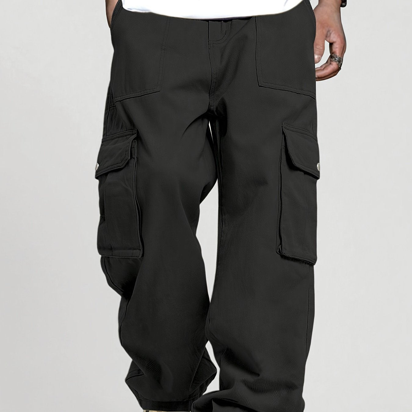 Mens Relaxed Cargo Pants - Comfort Drawstring, Trendy Solid Colors, Roomy Pockets for Casual Style