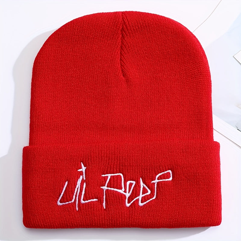 Trendy Embroidered Acrylic Beanie - Unisex Street Style, Comfortable Warmth for Winter & Autumn