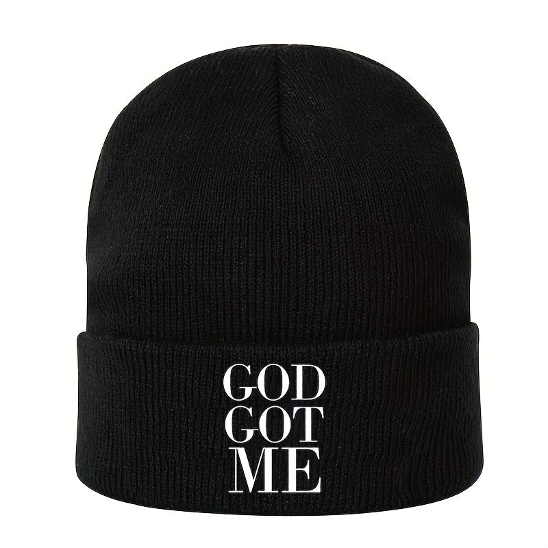 1pc Unisex Embroidered GOD GOT ME Knitted Beanie Hat - Skullies & Beanies with Unique Design, Ideal Gift Choice for Men and Women