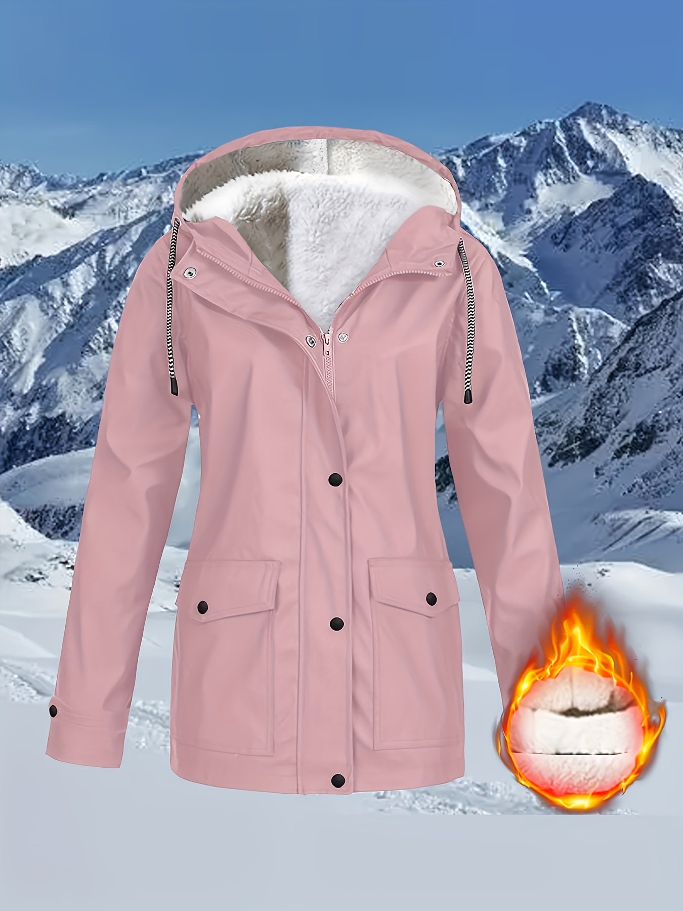 Cozy Faux Fur Lined Windbreaker Jacket - Trench Coats with Flap Pockets, Long Sleeve, Zip-up, Casual, Warm, and Water Resistant - Perfect for Outdoor Activities and Daily Wear