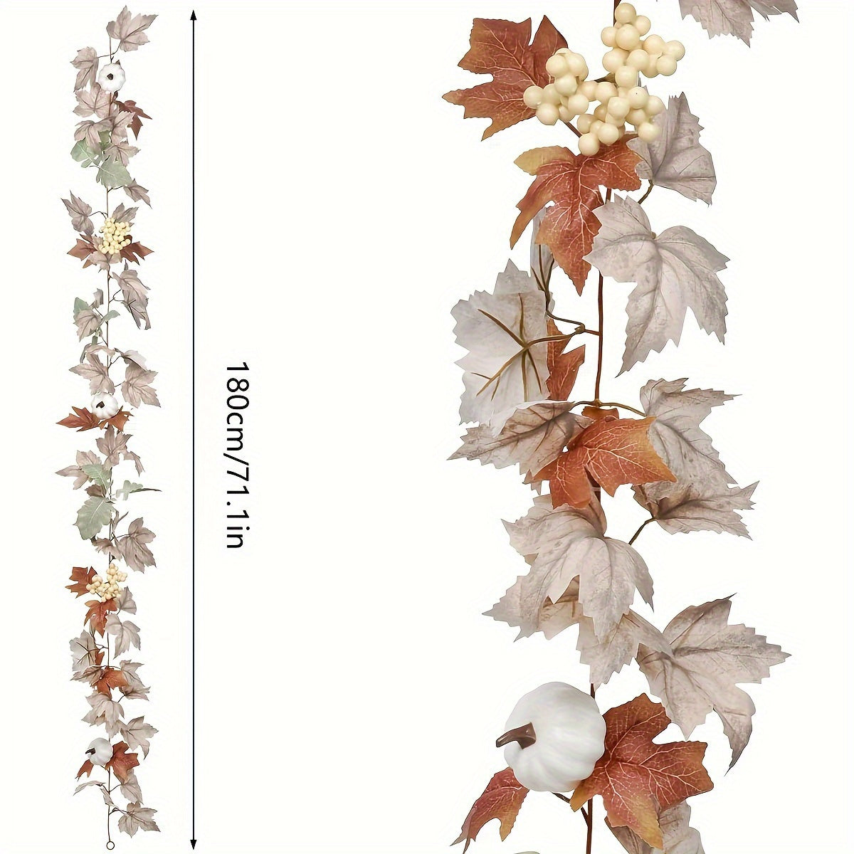 1 Fall Pumpkin Wreath, 71.1 Inch Faux Maple Pumpkin Berry Vine Wreath with Pumpkin Maple Wreath, Perfect for Weddings, Thanksgiving Tables, Farmhouse Decorations