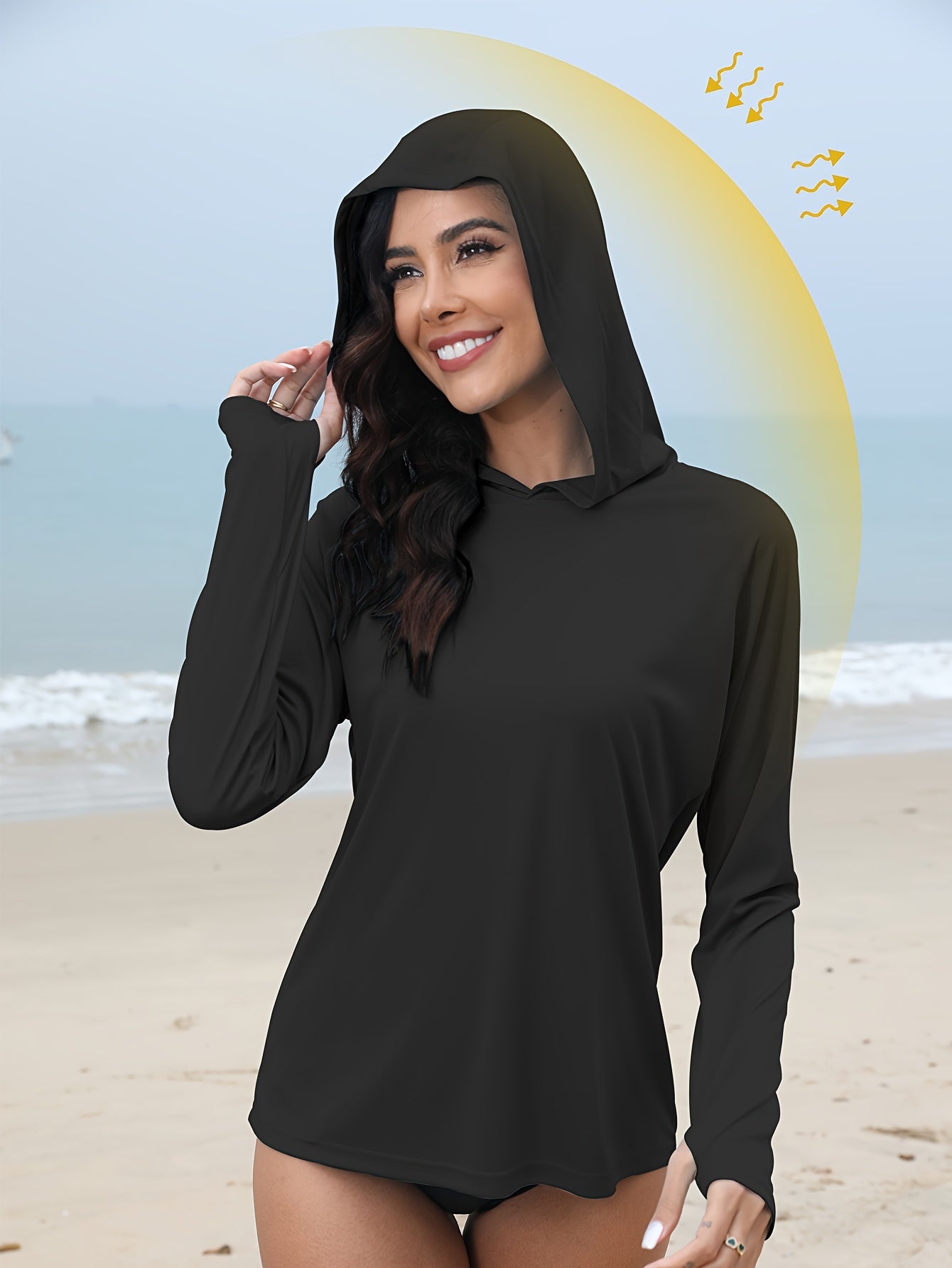 Women's UPF 50+ Sun Protection Hooded Shirt - Long Sleeve, Moisture-Wicking, Quick-Drying, Breathable, Lightweight - Perfect for Hiking, Fishing, Outdoor Fitness, Running, and Casual Wear
