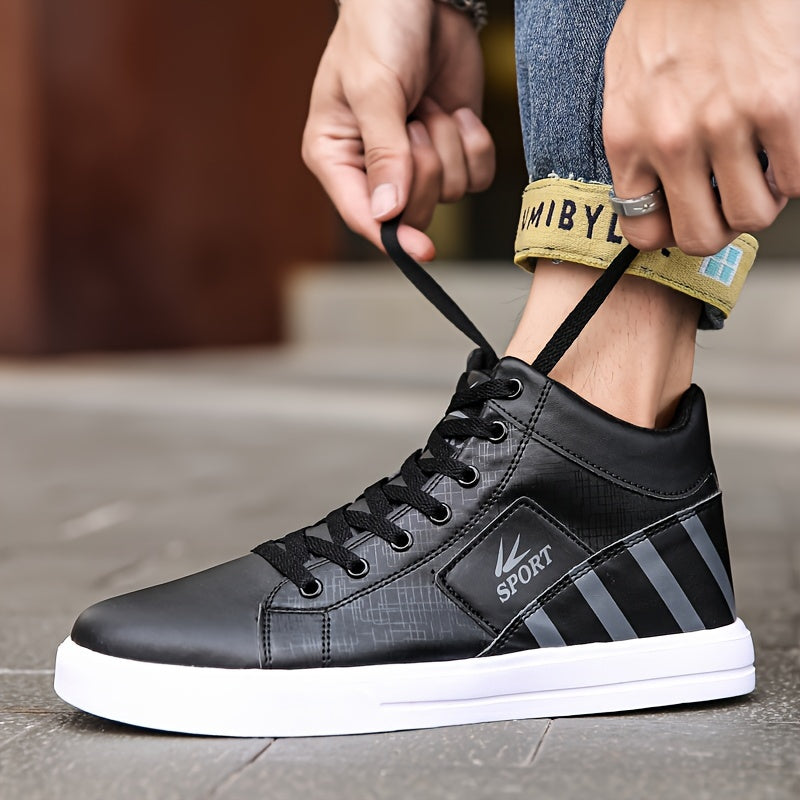 Plus Size Mens Skateboard Shoes - Fashionable and Stylish Vibrant Single-Tone Hue Ankle-High Supportive Design Ultra-Comfortable Cushioning Slip-Resistant Outsole Secure and Adjustable Fastening Durable and Grip-Enhancing Rubber Sole - Ideal for Skateboar